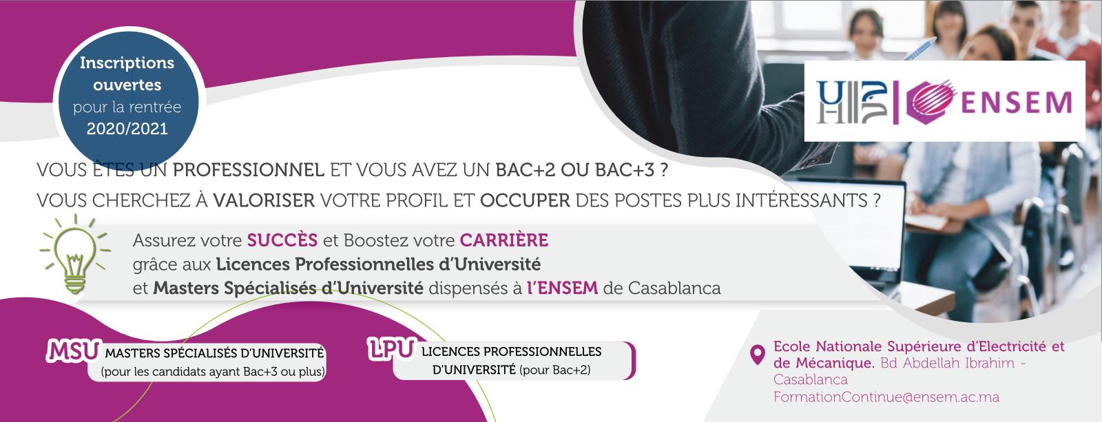 Candidatures aux Diplômes d’Université dans le cadre des Formations Continues de l’ENSEM Casablanca